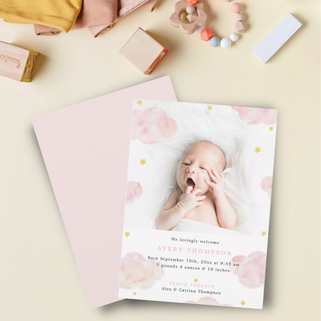 Anuncios de natalidad de bebé de nubes rosas (Subido por el creador)