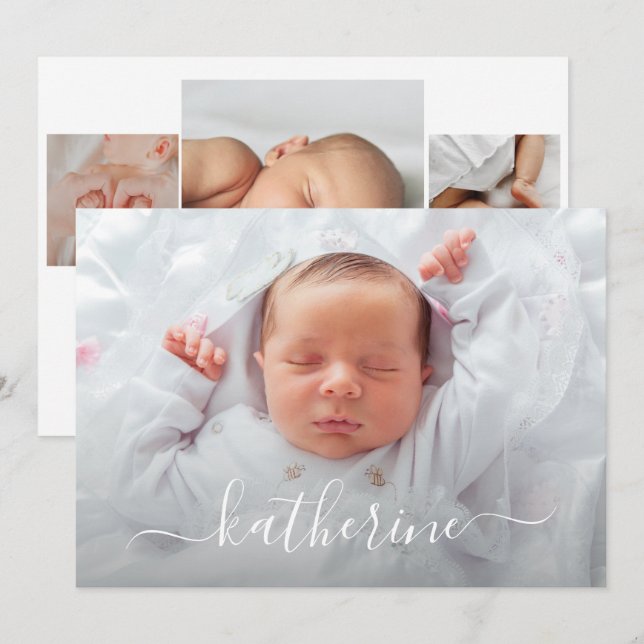 Anuncios de natalidad de bebé niña Collage de foto (Anverso / Reverso)