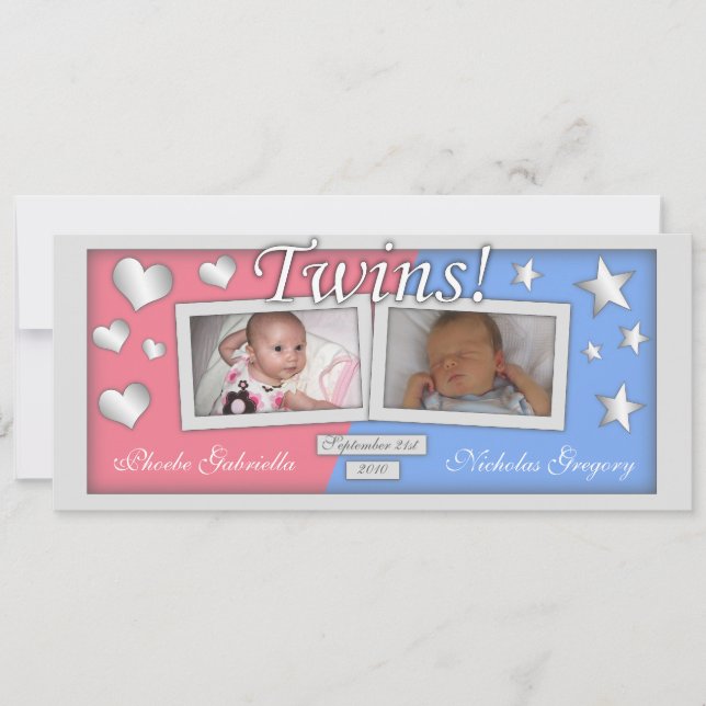 Anuncios de natalidad de Chica y niño gemelos (Anverso)