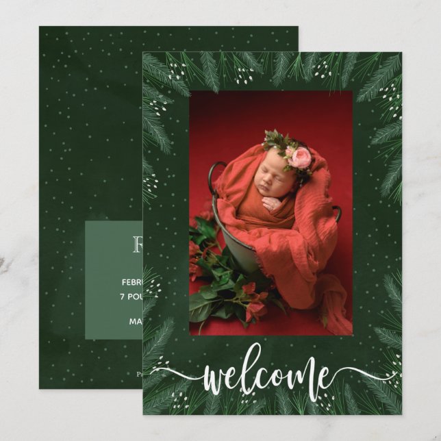Anuncios de natalidad de foto bebé en invierno (Anverso / Reverso)