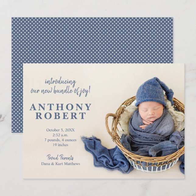 Anuncios de natalidad de foto de bebé de alegría (Anverso / Reverso)