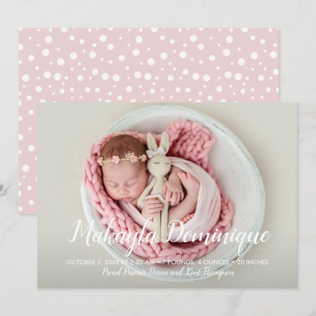 Anuncios de natalidad de la foto de la niña dulce  (Anverso / Reverso)