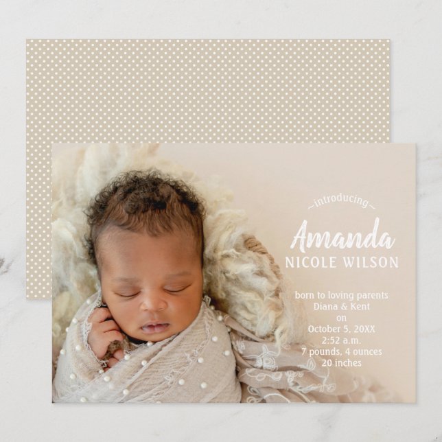 Anuncios de natalidad de la foto del bebé dulce (Anverso / Reverso)