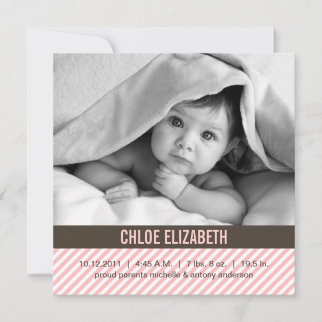 Anuncios de natalidad de pequeños piñones rosados (Anverso)