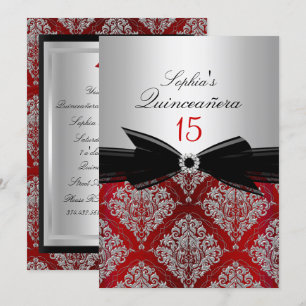 Anuncios de Quinceañera con Lazo de Damasco Rojo