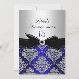 Anuncios de Quinceañera de Damasco Azul y Plateado