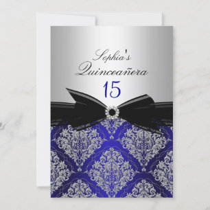 Anuncios de Quinceañera de Damasco Azul y Plateado