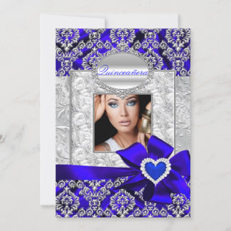Anuncios de Quinceañera de Damasco Azul y Plateado