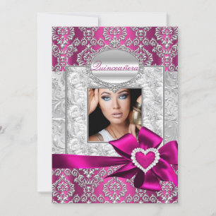 Anuncios de Quinceañera de Damasco Rosa y Plateado