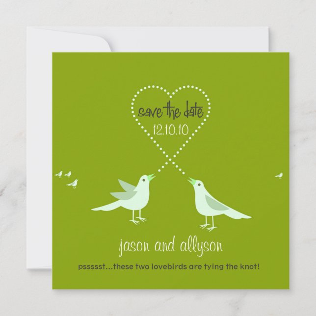 Anuncios de Save the Date con Lovebirds {Verde} (Anverso)