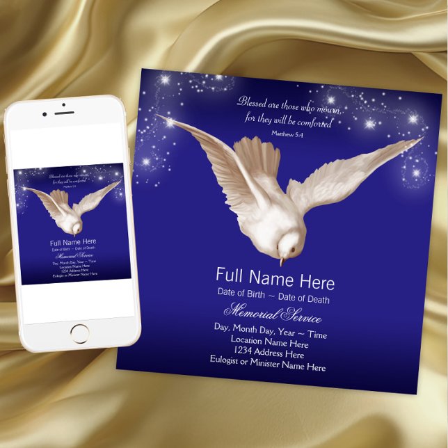 Anuncios de Servicio Memorial Paloma Azul (Dove memorial service announcements. Instant download and printed announcements are available.)