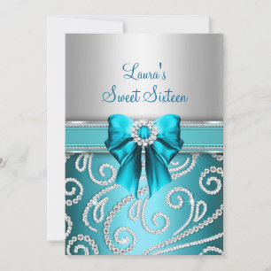 Anuncios de Sweet 16 con Lazo Azul y Diamantes Bri