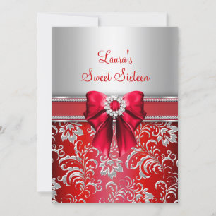 Anuncios de Sweet 16 con Lazo Rojo y Diamantes Bri