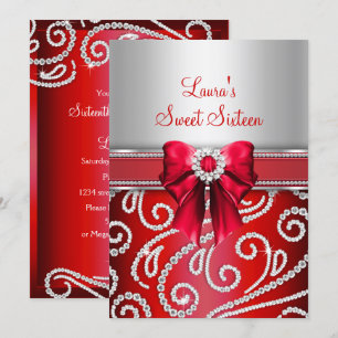 Anuncios de Sweet 16 con Lazo Rojo y Diamantes Bri