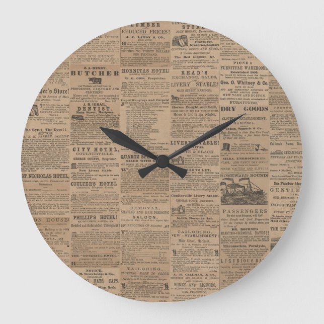 Anuncios del Pasado, NY 1856 Reloj de Pared (Anverso)