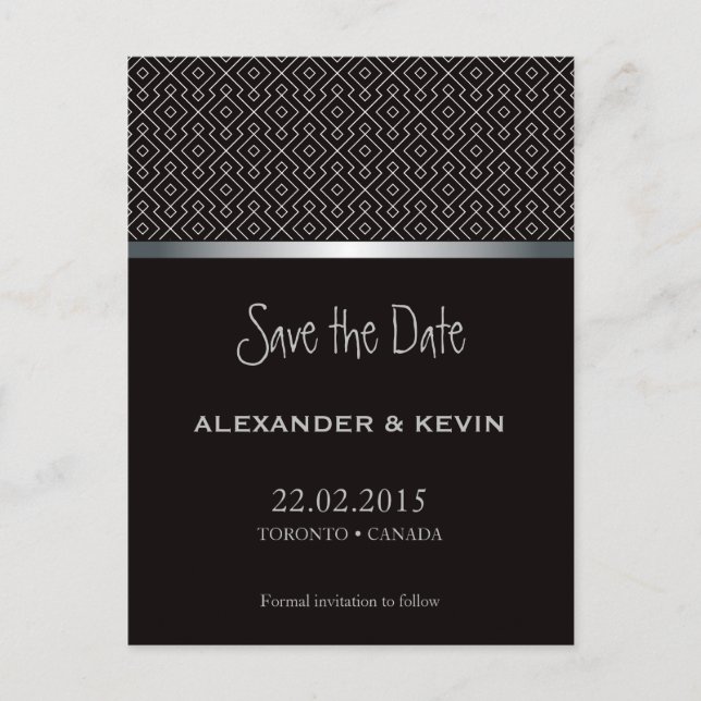 Anuncios Dos novios-Tarjeta postal de boda con patrón gay n (Anverso)