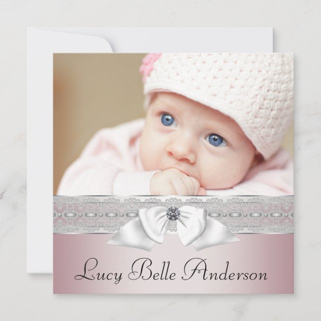 Anuncios elegantes de nacimiento rosa y gris (Anverso)