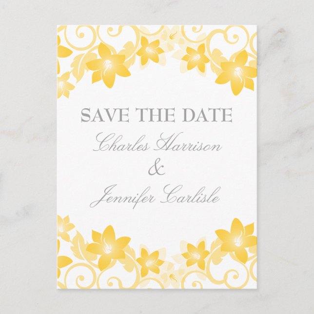 Anuncios Floral simple amarillo salva la postal de fecha (Anverso)