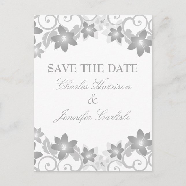 Anuncios Floral simple gris salva la postal de fecha (Anverso)