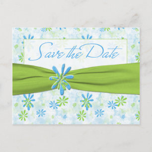 Anuncios Floral verde limón y azul salva la postal de fecha