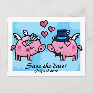 Anuncios Flying Pig Bride and Groom guardar la postal de fe