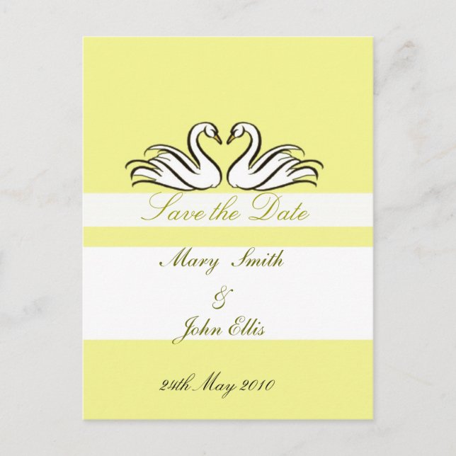 Anuncios Guardar la fecha con postal de cisnes (Anverso)