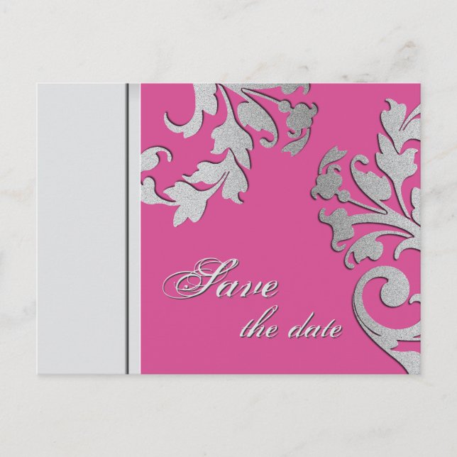 Anuncios Guardar la postal del Boda de fecha Fuchsia Plata  (Anverso)