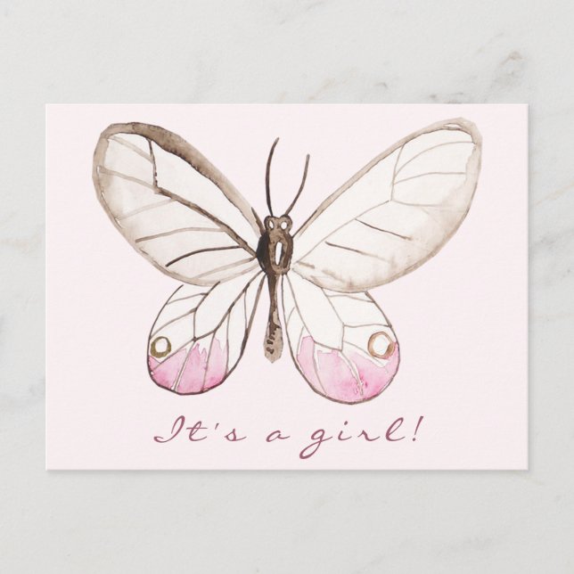 Anuncios It's a Girl! Postal de mariposa de Rubor dulce (Anverso)