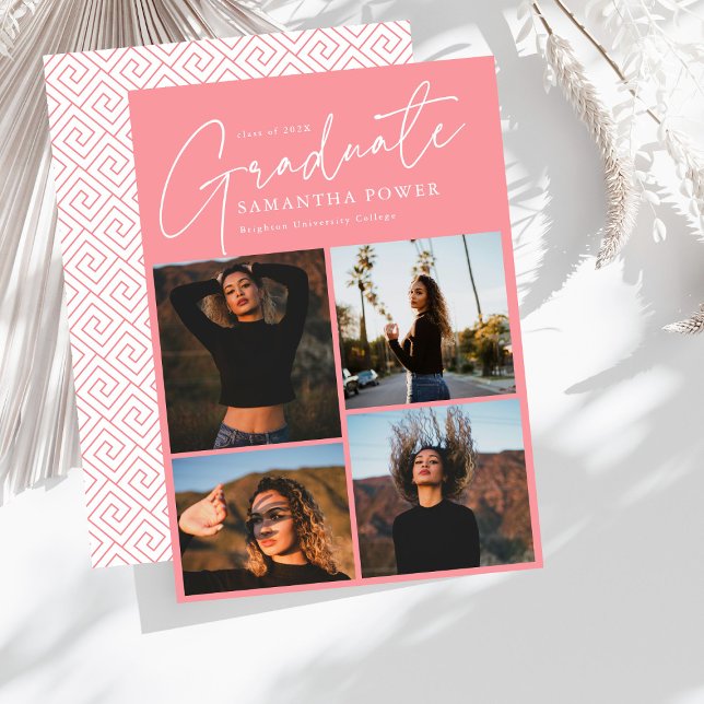 Anuncios modernos de 4 fotos de graduación rosada (Subido por el creador)