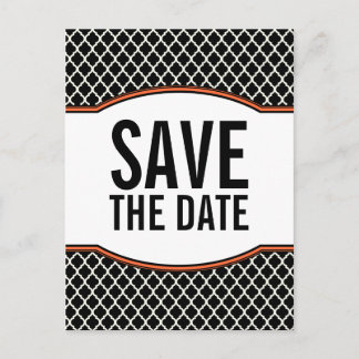 Anuncios Naranja Elegant Quatrefoil Guardar postal de fecha