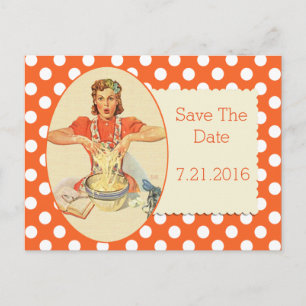 Anuncios Naranja Polka Dot Retro Guardar la postal de fecha