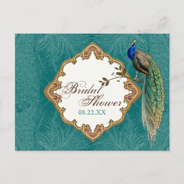 Anuncios Pavo real dorado y remolinos - Guardar postal de f (Anverso)