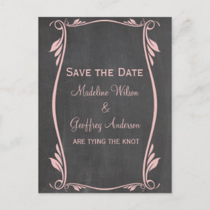Anuncios Pink Flourish Chalkboard Guardar postal de fecha