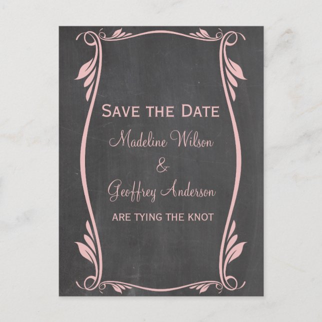 Anuncios Pink Flourish Chalkboard Guardar postal de fecha (Anverso)