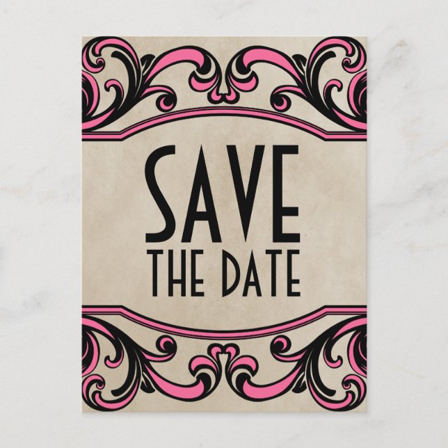 Anuncios Pink Gothic Swirls Guardar postal de fecha (Anverso)