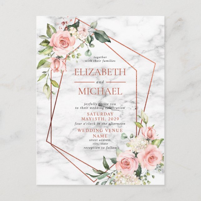 Anuncios Postal de Floral Rosa Mármol Geométrico de Cobre (Anverso)