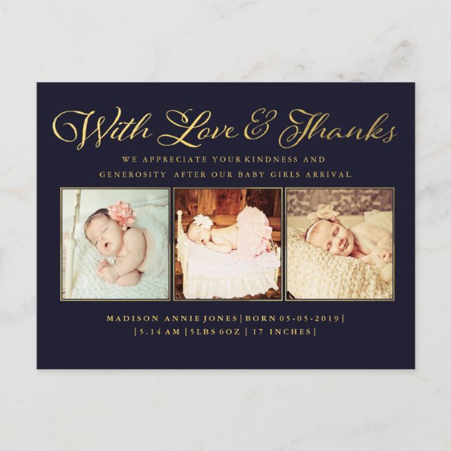 Anuncios Postal de oro de la Marina con amor y gracias, beb (Anverso)