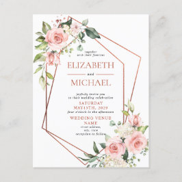 Anuncios Postal floral rosa de cobre geométrico