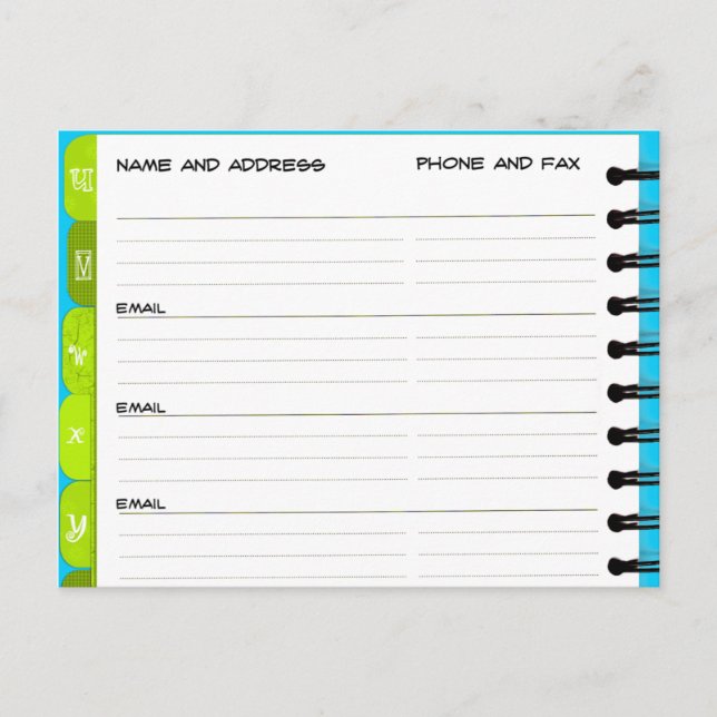 Anuncios Postal 'U-Y' de la libreta de direcciones de la In (Anverso)