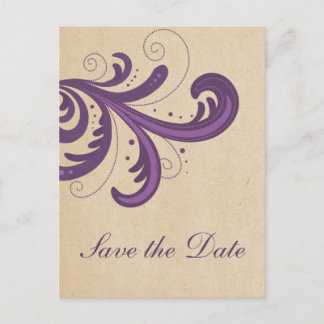 Anuncios Púrpura estilo Swirls Guardar postal de fecha