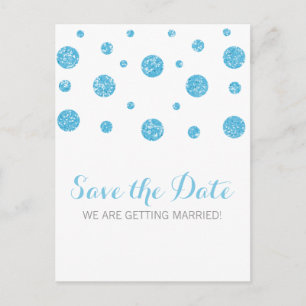 Anuncios Purpurina azul Confetti Guardar postal de fecha