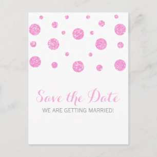 Anuncios Purpurina rosado Confetti Guardar postal de fecha