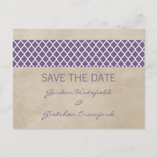 Anuncios Quatrefoil púrpura rústico salva la postal de fech