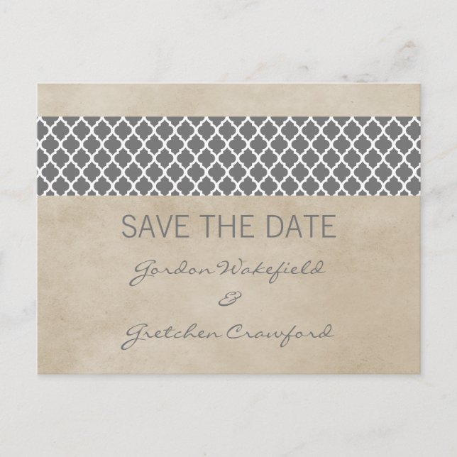 Anuncios Quatrefoil Rústico Gris salva la postal de fecha (Anverso)