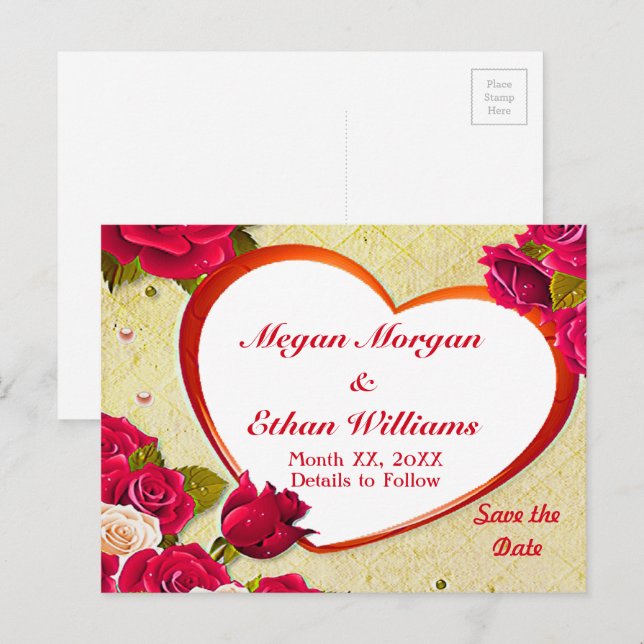 Anuncios Rosas y marco de corazón Guardar la postal de fech (Anverso / Reverso)