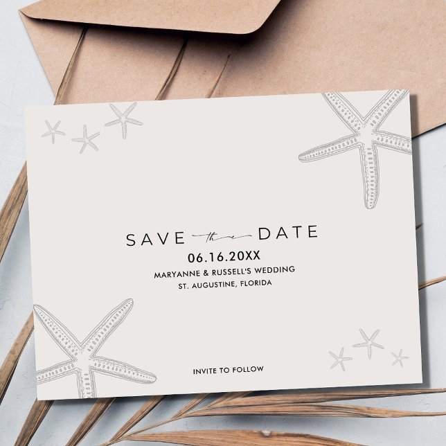 Anuncios Starfish Beach Wedding Salva la postal de la fecha (Starfish Beach Wedding Save the Date Postcard)