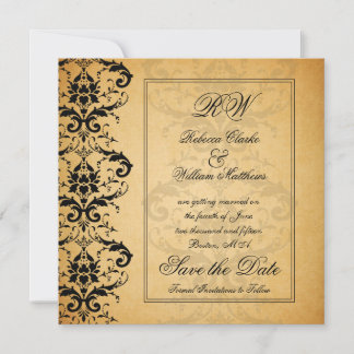 Anuncios Vintage de Compromiso en Negro Damask par