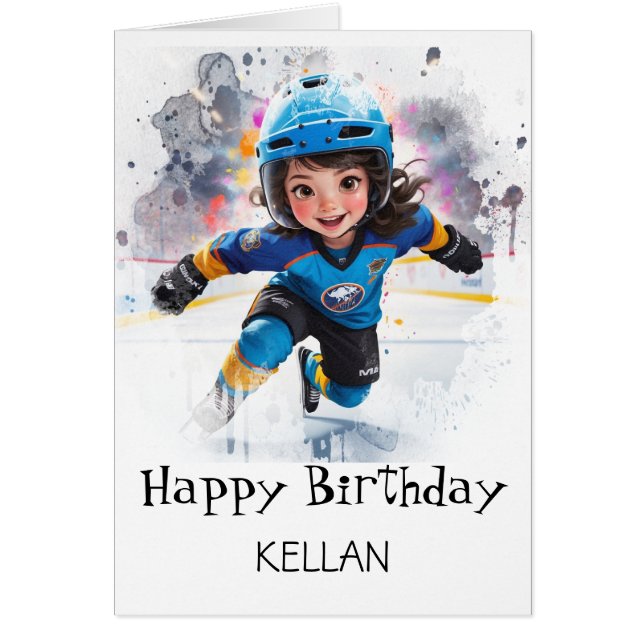 *~* AP94 18 Hockey Girl Player Cute Birthday Card (Frente)
