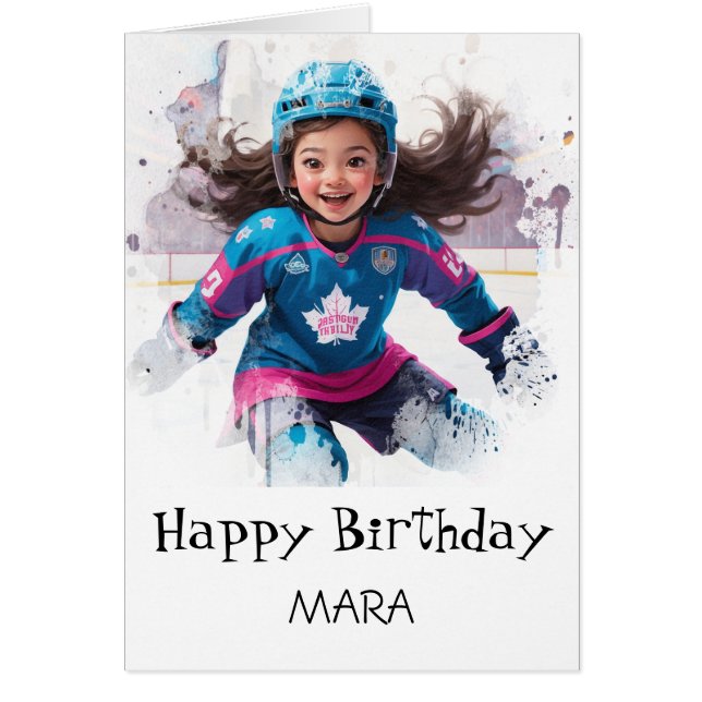 *~* AP94 21 Hockey Girl Player Cute Birthday Card (Frente)