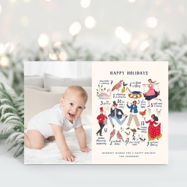 Apenas 12 días de tarjeta de vacaciones de fotos d (12 days of Christmas, Baby first Christmas traditional classic photo greeting card.)